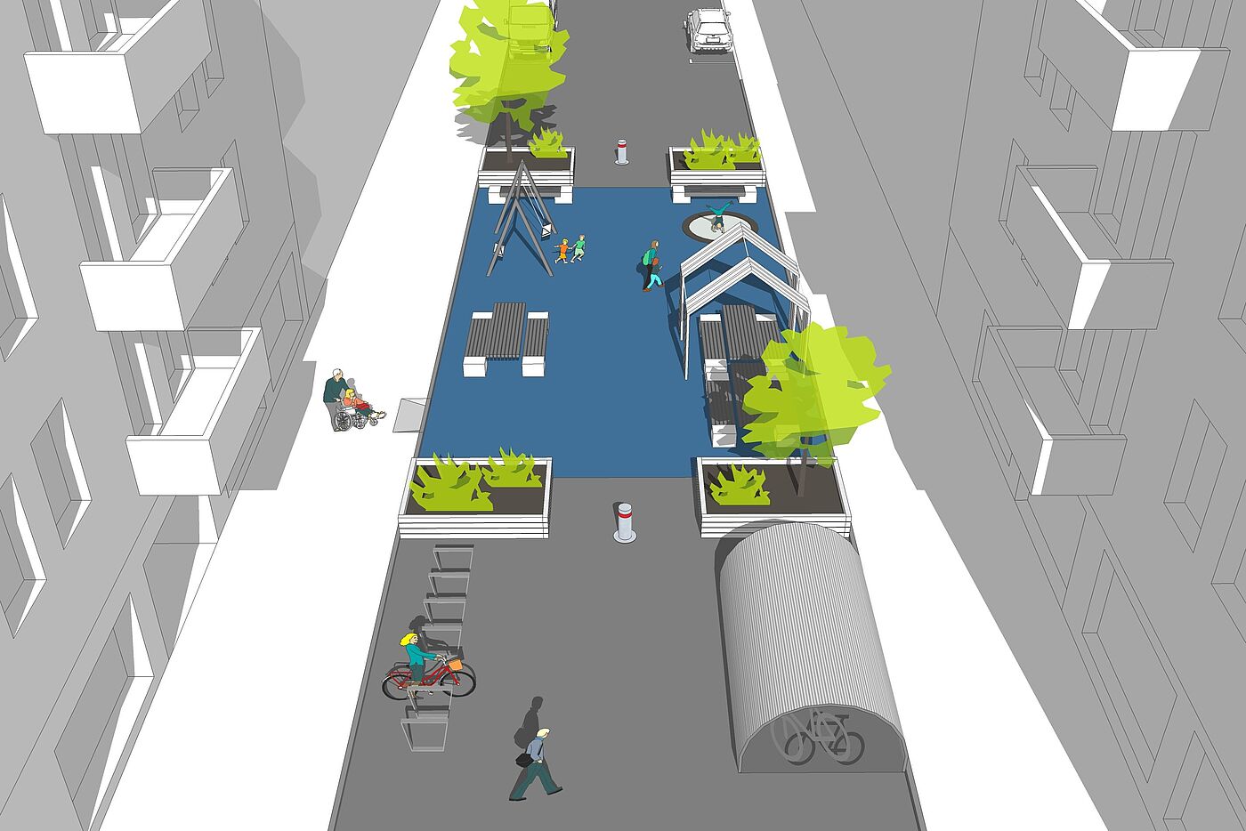 Modale Filter durch Umwidmung, hier ein Pocketpark Modale Filter durch Umwidmung, hier ein Pocketpark